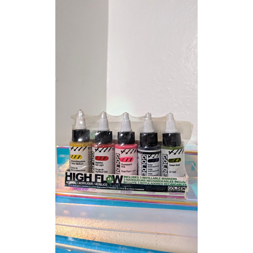GOLDEN High Flow Acrylic Paint Set 5 Colors 3 Refillable Markers Artist